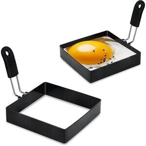 2-Pack 4'' Nonstick Square Egg Rings Set with Silicone Handle- Black